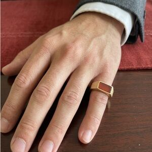 🆕CANVAS: Trendy Gold Tone Rectangular Ring w/ Orange Stone- Men’s size 6.5 to 7